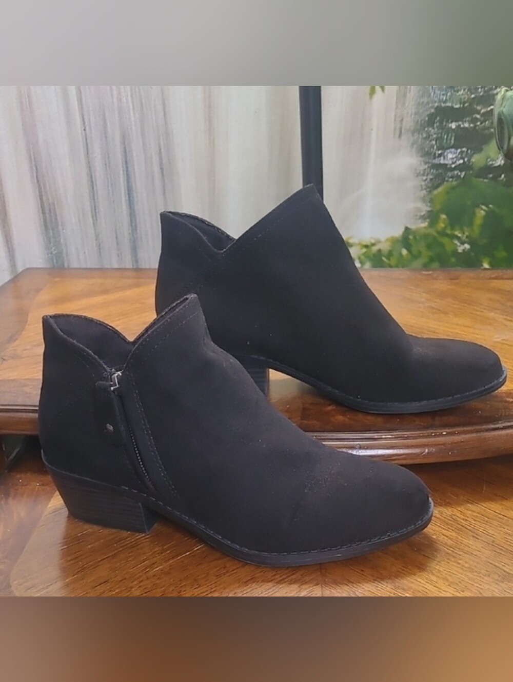 New! SO Womens 6.5 Classic Black Ankle Booties faux suede with Side Zippers